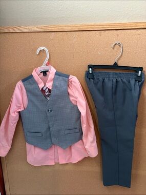 George Boys Pink Shirt Gray Vest and Pants Matching Set